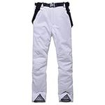 FeMereina Women´s Insulated Ski Bibs Waterproof Snow Pants Windproof Snowboarding Overalls Pants with Detachable Suspenders (White, Small)