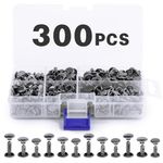 300 Sets Rivets,3 Sizes Double Round Cap Leather Rivets,Tubular Metal Studs for Leather Craft Repairs Decoration(Black)