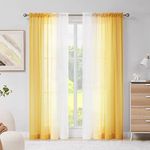 Melodieux Yellow Ombre Sheer Curtains Chiffon Yellow Gradient Rod Pocket Voiles, 56x90 inch, 2 Panels