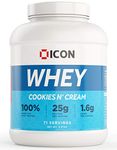 ICON Nutrition Whey Protein - Cookies N Cream, 25g Protein and 5.6g BCCA Per Serving, High Protein Supplement for Muscle Recovery and Lean Muscle Building — 2.27kg, 71 Servings