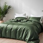 LINENWALAS 100% Natural Bamboo 3-Piece Duvet Cover Set with Zipper and Corner Ties- Softest Cool Bedding Perfect for Skincare (Double, Avocado Green)