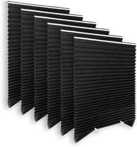 Blackout Paper Window Blinds 36" x 72" - 6 Pack Temporary Cordless Stick On Self-Adhesive No Drill Shades, Darkening Pleated Cover for Bedroom, Kitchen, Patio Door (Black, 100% Paper Material)
