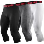 NELEUS Men's Dry Fit Compression Pants Workout Running Leggings, Capris: Black/Grey/White,3 Pack, Large