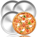 TeamFar Pizza Pan, 12 inch Pizza Pan Set Round Pizza Oven Baking Pans Tray Stainless Steel for Home Restaurant Party, Healthy & Heavy Duty, Dishwasher Safe & Easy Clean - 4 Pack