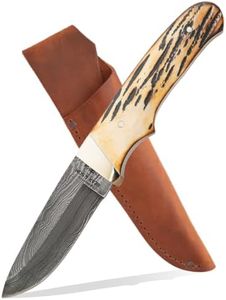 Bear & Son Cutlery 549D Genuine India Stag Bone Pro Skinner with Leather Sheath Damascus Knife, 7 7/8"