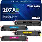 4 Pack (With Chip) 207X 207A Toner Cartridge Multipack for HP 207X Color Laserjet Pro MFP M283fdw M255dw M282nw M283fdn M255nw M283 M255 M282 W2210X W2211X W2212X W2213X - Black Cyan Yellow Magenta