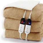blunique Heated Blanket Electric Blanket Queen Waffle, 84x90 Inches Dual Controllers Sherpa Fleece Fast Heating Blanket 6 Heating Levels & 10 Hours Auto Off ETL Certification, Apricot Orange Queen