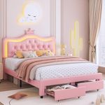 Keyluv Queen Upholstered LED Bed Fr