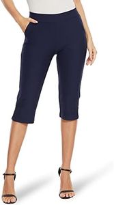 Ginasy Capri Pants for Women Casual Summer Dressy Pull On Stretch High Waisted Crop Work Leggings with Pockets Navy Blue