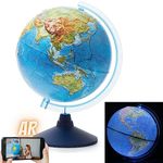 Exerz 32cm Relief Illuminated AR GLOBE with Cable Free LED Light - Augmented Reality App iOS - Physical Map Day - Light Up Planet at Night