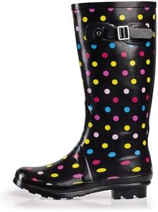 NORTY - Womens Hurricane Wellie Gloss Hi-Calf Multi Color Dot Print Rain Boot, Black, Multi 39208-11B(M) US