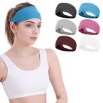 Sukeen Cooling Headbands Sports Headbands, Sweat Headbands for Men Women, Workout Head Bands for Running, Yoga, Gym, Tennis, Camping, 6 Pack, Black/Dark Gray/Gray/Brown Red/Blue/Rose Red/White