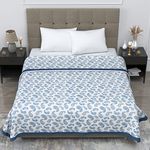 LINENWALAS 300 Tc Cotton Reversible Single Bed Dohar With Silk Border | Soft-Lightweight Blanket -Double (90 X 100) Inches, Blue Paisley