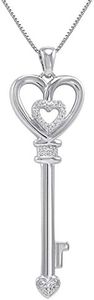 Diamond Key to Her Heart Pendant-Necklace in Sterling Silver on an 18 Box Chain