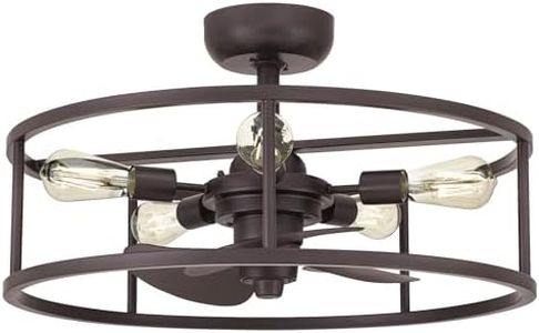 Quoizel New Harbor Ceiling Fan with Light, 5-Light Western Bronze Open Cage Flush Mount Fandelier, Remote Included, Dimmable LED Bulbs