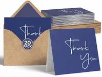 VNS Creations 20 pack Thank You Cards with Envelopes & Stickers - Classy 3.5x5 Blank Thank You Cards Bulk Box Set - Large Thank You Notes for Wedding, Small Business, Baby & Bridal Shower (Navy Blue)