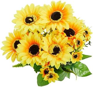 Juvale 2 Bunches Artificial Sunflowers with Stems for Faux Floral Arrangements, Fake Sunflowers for Home Decor, Kitchen, Table Centerpieces, and Wedding Decor (6x7x14 in)