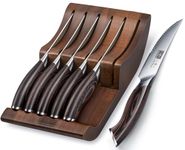 HOSHANHO Steak Knives Set of 6 with Block, 4.5 Inch Serrated Steak Knife Set with Block, Japanese High Carbon Steel Kitchen Steak Knives with Ergonomic Handle