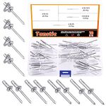 Tanstic 70Pcs 3/16'' x 9/16'' / 3/4'' / 13/16'' / 1" 4 Sizes Flange Aluminum Blind Rivets Large Head Tri-Fold Exploding Pop Rivets Assortment Kit (Silver)