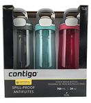 Contigo Autoseal Spill-Proof Water Bottle 24oz, 3 pack (Smoke, Grayed Jade, Sangria)