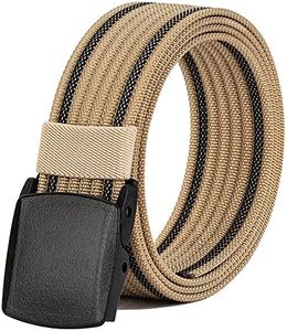 Men's Nylon Belt, Military Tactical Belt with YKK Plastic Buckle, Durable Breathable Canvas Belt for Work Outdoor Cycling Hiking Skiing,Adjustable for Pants Size Below 46inches (Beige)