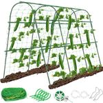 Tetutor 63 x 45 Inch U-Shaped Cucumber Trellis for Raised Beds, Garden Trellis for Climbing Plants Outdoors with Climbing Net Metal Detachable Arch Plant Support Trellis for Grape Bean Vegetables