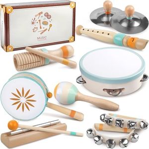 Baby Musical Instruments - Montessori Musical Toys for Toddlers 1-3, Wooden Percussion Instruments Set, Neutral Colors Modern Boho Music Toys for 1 Year Old, Kids Preschool Educational Birthday Gifts