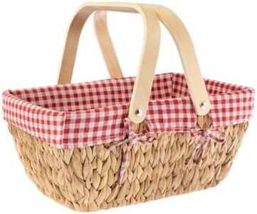 StorageWorks Wicker Picnic Basket for Couple with Washable Liner, Picnic Basket with Wooden Handle, Handwoven Natural Water Hyacinth Picnic Hamper for Camping, Outdoor, Christmas, Thanks Giving