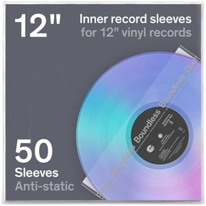 Boundless Audio Vinyl Record Sleeves - 50 x Premium Vinyl Inner Sleeves with Anti-Static Rice Paper & HDPE - Archival 3-Layer Record Covers for 12" LPs - Acid-Free Polylined Album Covers for Storage