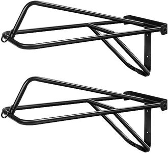 Dunzy 2 Pieces Portable Folding Saddle Rack Collapsible Saddle Storage Rack, Wall Mount Black Saddle Stand for Horse Trailer Western Saddles Horses Blanket Stall (Hook Style)