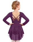 Arshiner Girls Ballet Leotards Long Sleeve Criss-Cross Back Dance Dresses Toddler Ballerina Dress Outfits,Dark Purple,10-11Y