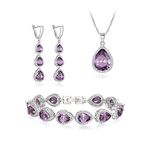 EleQueen Silver Plated Purple Water Drop Pendant Necklace Long Dangle Earrings Tennis Bracelet Set, Sparkle Cubic Zirconia Teardrop Wedding Jewelry Sets for Bride Bridesmaid, Christmas/Valentine's Day/Mother's Day/Birthday Gift for Wife/Girlfriend/Mom/Yourself