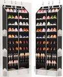 Criusia Over the Door Shoe Organizer, 20-30 Pairs Heavy-Duty Hanging Shoe Storage with Large Pockets, 10-Tier Door Shoe Rack with 4 Hooks for Sneakers Sandals Heels Boots (2 Pack, Black)