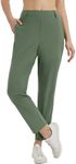 BALEAF Women's Golf Pants Stretch with Belt Loops Zipper Pockets Travel Casual Work Bussiness Dress UPF 50+ Army Green XS