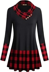 Miusey Christmas Outfits for Women,Ladies Boutique Clothing 90s Checked Patchwork Tunic Shirts Loose Baggy Dressy Top Casual A-Line Hem Swing Pleated Perfect Out Go Moment Red 3XL