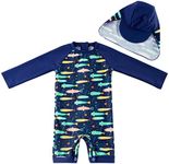 Baby Boy UPF 50+ Sun Protection One Piece Rashguard Swimsuit with Hat ，Colorful Fish,6-9 Months