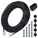 moeverEX Phone Cord 50FT, Landline Telephone Cable with RJ11 Plug, Includes Telephone Inline RJ11 Splitter and 20Pcs Cable Clips(Black)