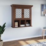 WOODSTAGE Solid Mango Wood Floating Wall Mounted Shelf Rack with Cabinets for Display and Storage for Home Living Room (Walnut Finish)