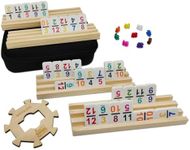 Mexican Train Dominoes Set with Numbers and 4 Wooden Racks, Double 12 Domino Travel Set with Wooden Hub, 91 Colored Domino Tiles Game Set with for Family Game Night