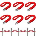 Red Velvet Stanchion Rope, 5 Feet, 6 Pack Crowd Control Rope Safety Barrier, Thick Stanchion Queue Barrier Rope for Ball Crown Top Style Barriers Post