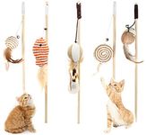 Qpets® Premium Cat Toy Interactive Cat Toys Set of 5 Cat Teaser Wand Pet Toy for Cat Activity Fishing Rod with Mouse Natural Feathers Cat Toys for Kittens to Play Cat Games and Toys Mouse Toy