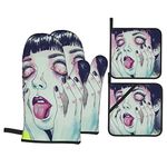 Goth Gotik Gothic Women Girl Funny Oven Mitts and Pot Holders， Kitchen Counter Safe Mats for Cooking BBQ Baking Grilling (4-Piece Set)