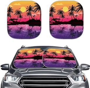 Coldinair Sunset Front Windshield Shade 2Pcs Sunshade for Car Windshield Folding Car Accessories for Truck SUV Sun Visor Protector, Tropical Palm Tree on Beach Car Sunshade, Hawaiin, Medium
