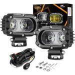 Auxbeam 4Inch 60W LED Light Pods, 120° Flood Beam Super Bright Offroad Light Bar, 12D Corrugated Lens Square Flood Lights Off Road Ditch Lights Auxiliary Work Lights