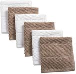 DII Cotton Luxury Chef Terry Dish Cloths, 12 x 12 Set of 6, Ultra-Absorbent Cleaning Drying Kitchen Towels-Stone Taupe/White