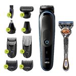 Braun Hair Clippers for Men 9-in-1 Beard, Ear and Nose Trimmer, Mens Grooming Kit, Body Groomer, Cordless & Rechargeable with Gillette ProGlide Razor, Black/Blue