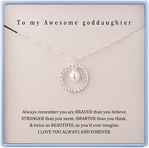 Goddaughter Necklace Goddaughter Gifts from Godmother/Godfather Sterling Silver Circle Necklaces for Goddaughter Daughter Gifts from Godmother Christmas Holiday Jewelry, Metal, No Gemstone