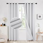 Deconovo Total Blackout Curtains Eyelet Thermal Insulated Curtains Noise Reduce Faux Linen Curtains for Door, Greyish White, 52x84 Inch(Width x Length), 2 Panels