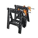 WORX Clamping Sawhorse Pair with Bar Clamps, Built-in Shelf & Cord Hooks