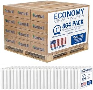 Samsill 1 Inch 3 Ring Binders, Made in USA, Economy Round Ring with Clear View Cover, 200 Sheet Capacity, White, Pallet of 864 Binders in 36 Cartons